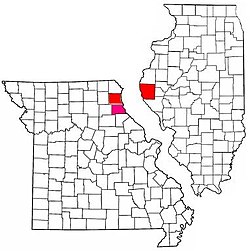 Mapa del área de Quincy Micropolitan con el condado de Marion resaltado en rosa