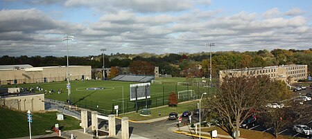Rockhurst field with Xavier-Loyola residence hall at right Rockhurst field.JPG