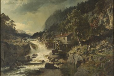 Paisatge rocós amb cascada i molí d'aigua, Småland (1862)