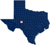 Map of Texas with Irion County highlighted.