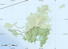 Mapa konturowa Sint Maarten, na dole po lewej znajduje się punkt z opisem „Plaża Maho”