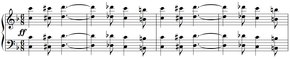 Introduction to Sousa's "Washington Post March", mm. 1-7 features octave doubling and a homorhythmic texture. Sousa - "Washington Post March," m. 1-7.png