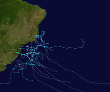 Tracks of named South Atlantic tropical and subtropical cyclones since 2004 South Atlantic hurricane tracks.png