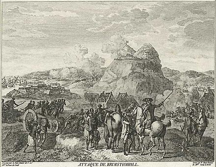 Battle of Saint Kitts, 1782, as described by an observer in a French engraving titled "Attaque de Brimstomhill".