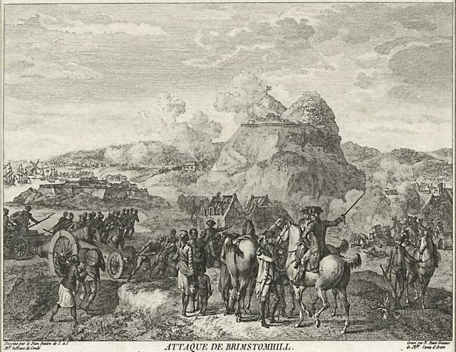 Siege of Brimstone Hill, 1782, as described by an observer in a French engraving titled "Attaque de Brimstomhill".