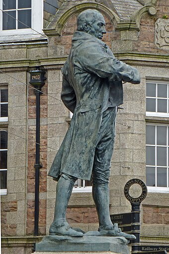 Trevithick's statue by the public library at Camborne, Cornwall