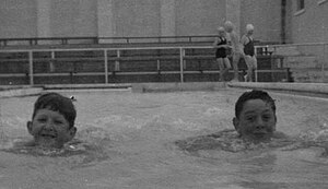 English and French tourists in Stonehaven's outside pool in the mid-1950s.