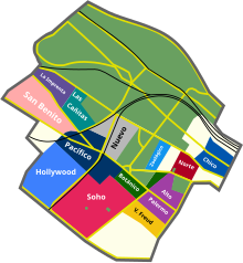 Unofficial neighborhoods into which Palermo is commonly subdivided Sub-barrios no oficiales de Palermo.svg