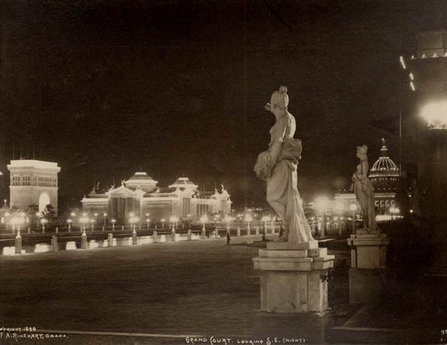 Night view of the Grand Court. Photograph by Frank Rinehart, 1898.