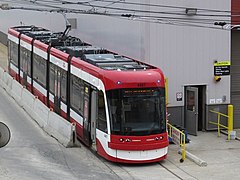 View of the roof with trolley pole lowered and pantograph raised at Hillcrest