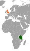 نقشهٔ موقعیت بریتانیا و تانزانیا.