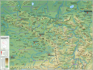 Karte des Teutoburger Waldes mit Weserbergland