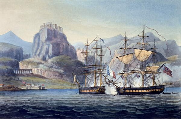 The capture in 1809 of Var by HMS Belle Poule at Valona harbour off Corfu