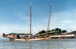 The last big sailing bedar, Dapat, (87' / 26.5 m LOD) anchored in Kuala Terengganu in 1980 The bedar DAPAT (L.uo.D. 86 Fuss), heavy laden in 1980.jpg