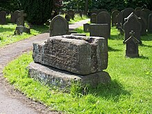 The Bolster Stones that now stand in St. Mary's Churchyard, after being relocated from Unsliven Bridge in Stocksbridge, widely believed to give the village its name The two Bolster Stones at Bolsterstone. - geograph.org.uk - 1626698.jpg