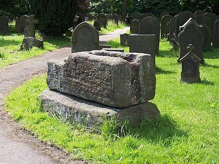 The Bolster Stones that now stand in St. Mary's Churchyard, after being relocated from Unsliven Bridge in Stocksbridge, widely believed to give the village its name