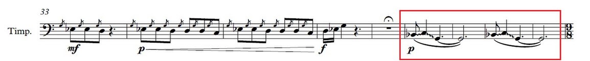 The Timpanist plays these successive glissandos at the end of the timpani introduction in Persian Mysticism Around G composed by Alexander Rahbari and premiered in Vienna, 1977.