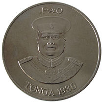 IV. Tupou Taufaʻahau tongai király portréja egy tongai pénzérmén, egy 2 paʻangáson