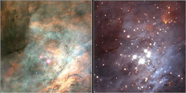 The brightest star in the Trapezium cluster is O7V star θ 1 Orionis C. The other three are B0.5 and B1 main-sequence stars.