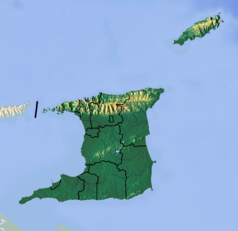 Mapa konturowa Trynidadu i Tobago, blisko centrum na lewo znajduje się punkt z opisem „Port-of-Spain”