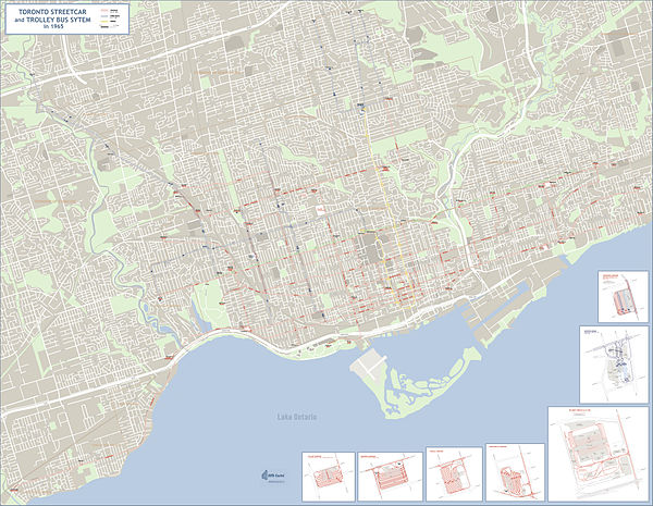 Streetcar and trolleybus routes in October 1965