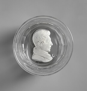 Sulphide Lafayette portrait in base of a glass tumbler made by Bakewell, Page & Bakewell
Metropolitan Museum of Art Tumbler MET DP224977.jpg