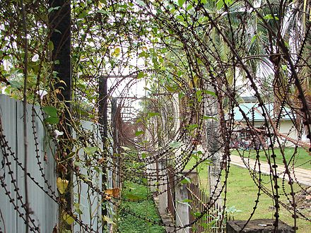 Barbed wires at the Tuol Sleng Genocide Museum in Phnom Penh, Cambodia.