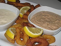 Turkish tarator (right) and fried squid