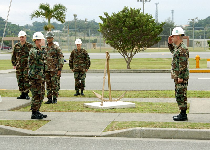 File:US Navy 051214-N-3560G-006 Commanding Officer, Naval Mobile Construction Battalion Four (NMCB-4), Cmdr. John Korka, right, assumes command of Camp Shields on the island of Okinawa, Japan.jpg