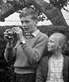 Young photographer using a Kodak Brownie 127 camera