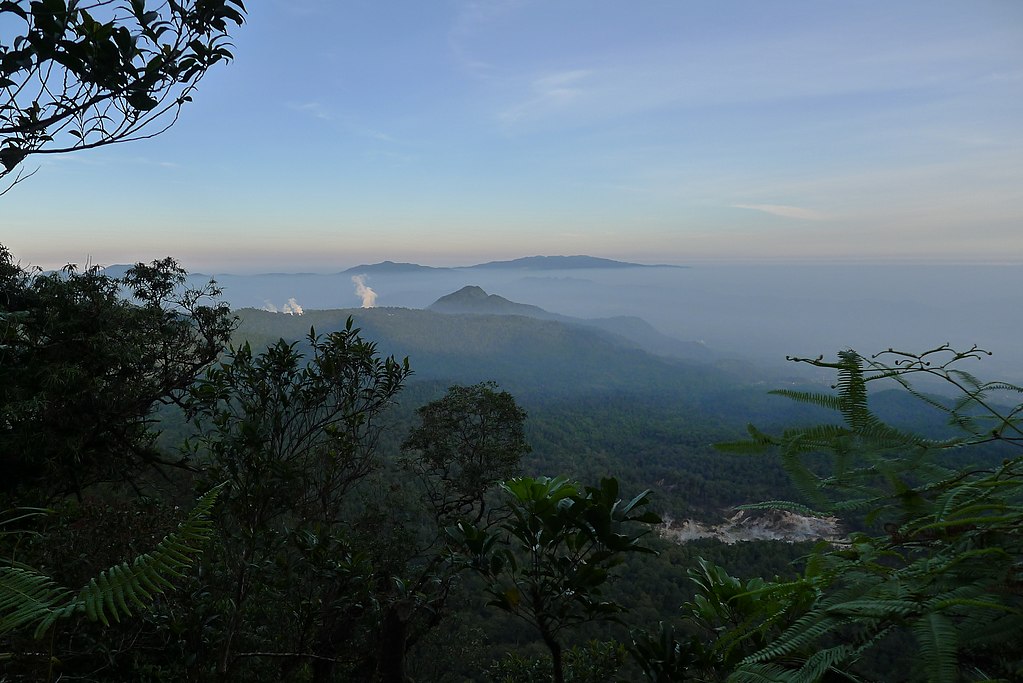 Volcanic activity of Gunung Salak Kawah Ratu (right) seen from ascent to summit Salak 1 Halimun Salak National Park