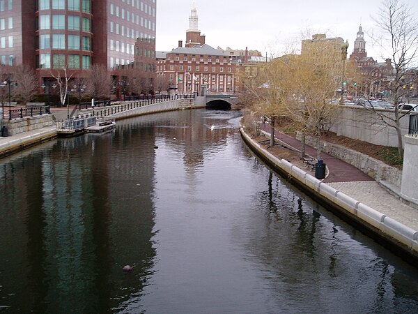 The Woonasquatucket River in downtown Providence near its confluence with the Moshassuck River