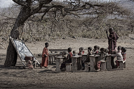 Open air classroom for Maasai children in Tanzania.