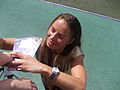 Giving autographs in Stadion Ljudski vrt
