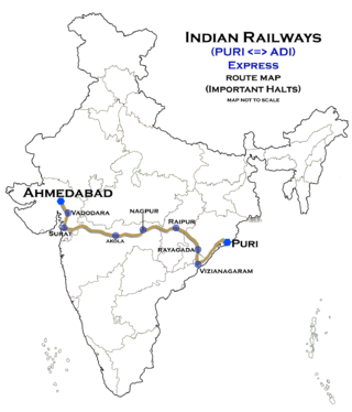 <span class="mw-page-title-main">Puri–Ahmedabad Express</span> Train in India
