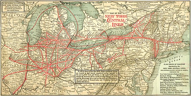Das Netz der New York Central erstrekte sich 1904 von Boston und New York City im Osten bis nach Chicago und St. Louis im Westen
