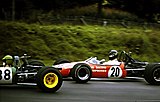 Hunt driving a Brabham BT21 in the Guards Trophy F3 race at Brands Hatch, 1969.