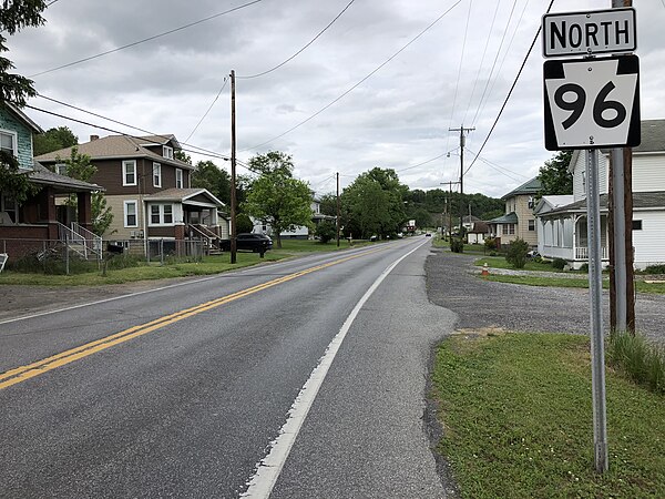 PA 96 northbound past its southern terminus at MD 35 at the Maryland border in Londonderry Township