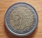 Dante on the national side of the Italian 2 euro coin (Source: Wikimedia)