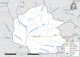 Carte en couleur présentant le réseau hydrographique de la commune