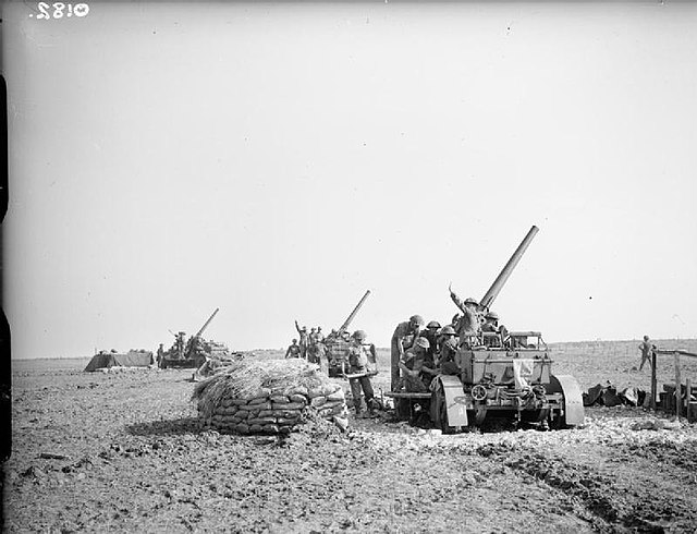 3-inch AA guns on cruciform travelling carriages.