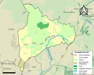 Barevná mapa znázorňující využití půdy.