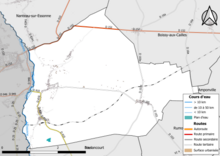 Kleurenkaart met het hydrografische netwerk van de gemeente