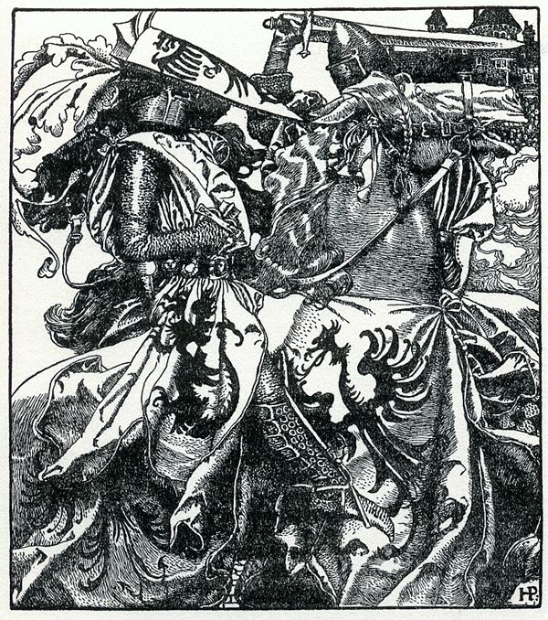 "Sir Kay breaketh his sword at ye Tournament" from The Story of King Arthur and His Knights by Howard Pyle (1903)