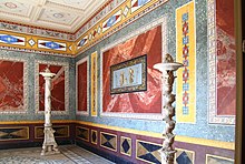 The interior with replicas of wall-painting Aschaffenburg - Pompejanum Sommer-Triclinium.JPG