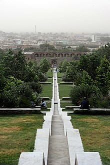 Garden of Babur, tomb of Babur emir of Kabul and first Mughal emperor Babur Gardens in May 2010.jpg