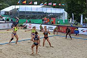 Deutsch: Beachhandball Europameisterschaften 2019 (Beach handball Euro); Tag 3: 4. Juli 2019 – Frauen, Hauptrunde Gruppe II, Ukraine-Italien 2:0 (20:16, 20:16) English: Beach handball Euro; Day 3: 4 July 2019 – Women Main Round Group II – Ukraine-Italy 2:0 (20:16, 20:16)