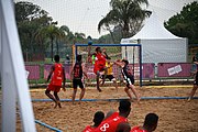 Deutsch: Beachhandball bei den Olympischen Jugendspielen 2018; Tag 6, 11. Oktober 2018; Jungen, Platzierungssspiel Ränge 11-12 – Paraguay-Mauritius 2:0 English: Beach handball at the 2018 Summer Youth Olympics at 11 October 2018 – Boys Placement Match 11-12 – Paraguay-Mauritius 2:0