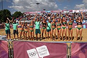 Deutsch: Beachhandball bei den Olympischen Jugendspielen 2018 in Buenos Aires; Tag 7, 13. Oktober 2018; Mädchen, Spiel um Platz Drei – Ungarn-Niederlande 2:0 English: Beach handball at the 2018 Summer Youth Olympics in Buenos Aires at 13 October 2018 – Girls Bronze Medal Match – Hungary-Netherlands 2:0 Español: Handball de playa en los Juegos Olimpicos de la Juventud Buenos Aires 2018 en 13 de octubre de 2018 – Partido por la medalla de bronce femenino - Hungría-Países Bajos 2:0