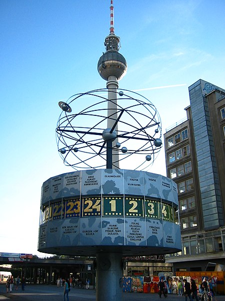 File:Berlin - Weltzeituhr and Fernsehturm.jpg